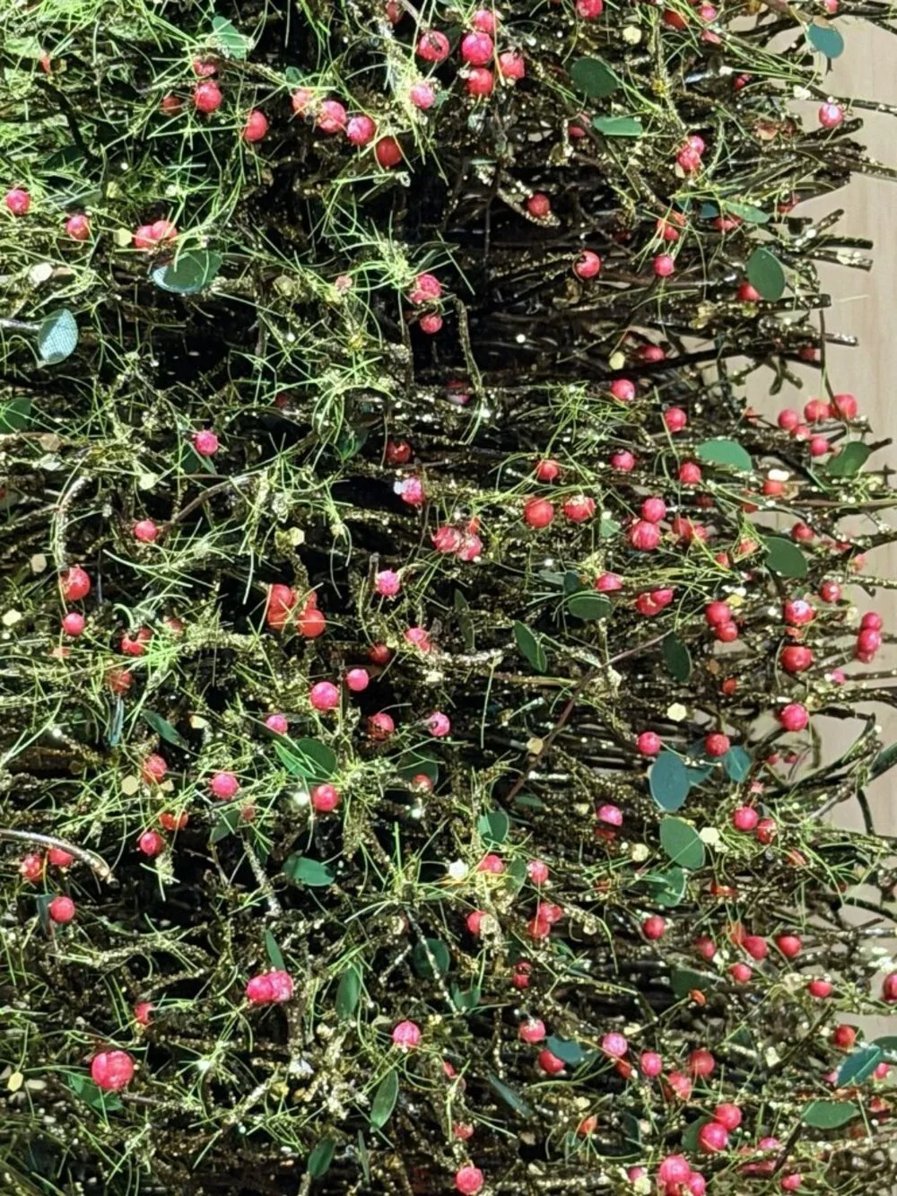 24” Bottle Brush Twig Christmas Tree With Garland And Berries & Glitter Gold